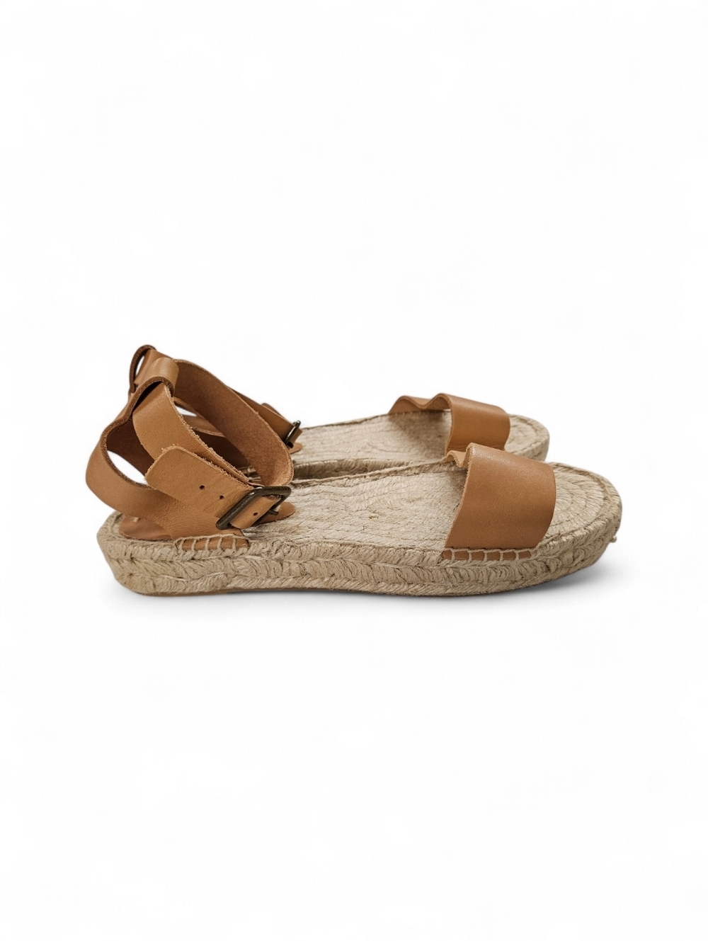 Soludos Cadiz Platform Espadrille Sandal In Tan Leather And Cream Size 8.5 - Picture 3 of 11